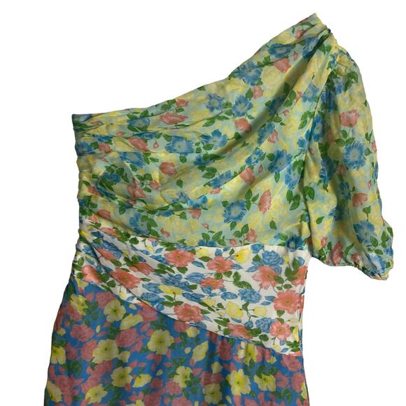 Amur Jaylah Patchwork Floral Print Silk Asymmetrical Midi Dress Size 4 - Picture 14 of 16